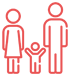 a red line drawing of a family
